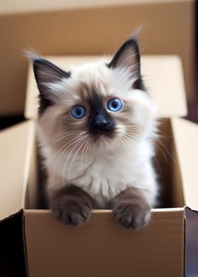 Ragdoll Cat in Carton Box