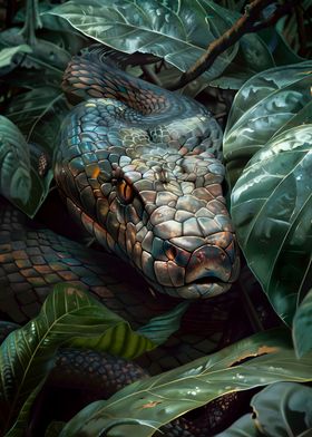 Snake behind the leaves