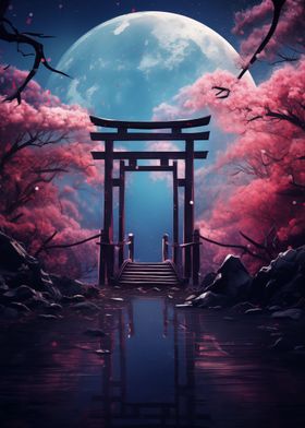 Japanese Torii Gate Night