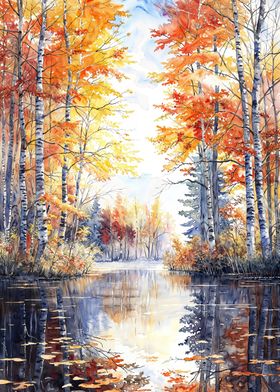 Autumn Lakeside Birches