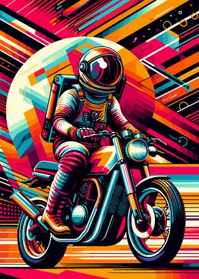 Astronaut riding motorbike