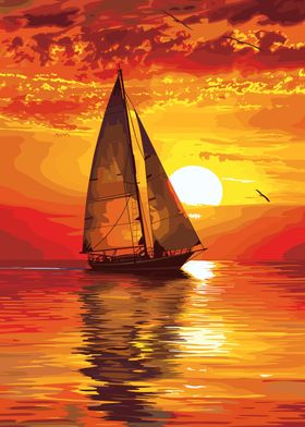 Ocean Sunset Sailboat