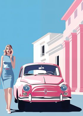 Girl and Fiat 500 car