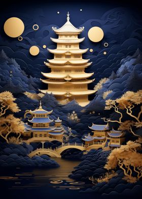 Golden Pagoda Papercut
