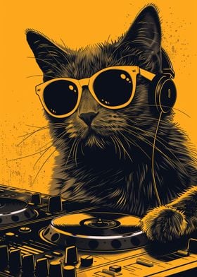 Black DJ Cat at the Party
