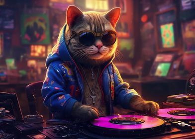 cyberpunk cat hip hop DJ