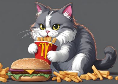 Cat Eating Fast Food
