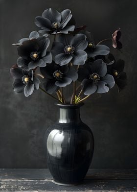 Black Flowers Dark Vase 