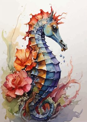 Watercolor art seahorse
