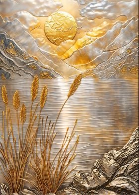 Golden Lake Sunset Art