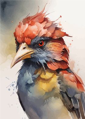 Red Bird Head Watercolor