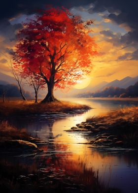 Tree by Sunset in Autumn