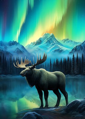 Aurora Stag Deer northern