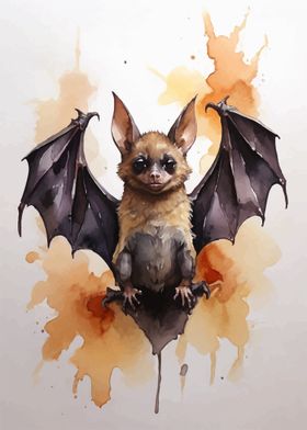 Cute Bat Watercolor Art
