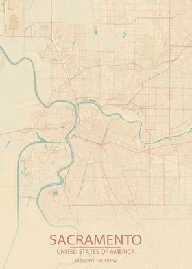 Sacramento CA Vintage Map