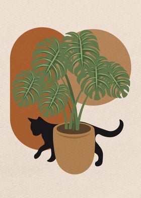 Cat behind plant pot