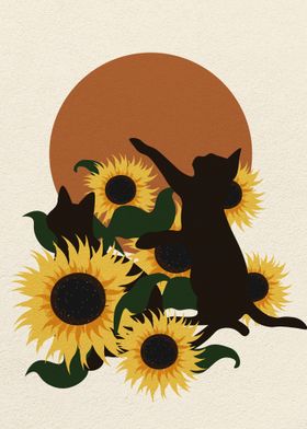 Cat playing with sunflower