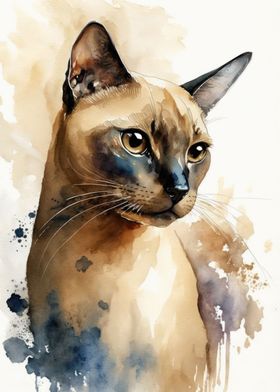 Tonkinese Cat Watercolor