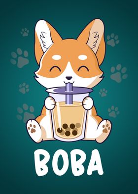 Cute Corgi love Boba Tea