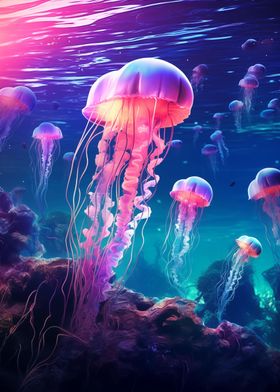 neon jellyfish glowing