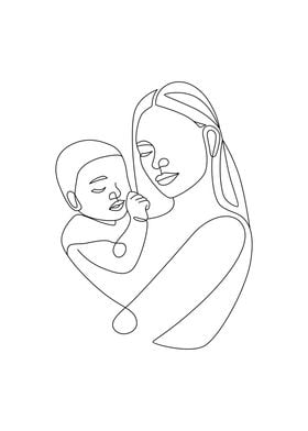 Mom and Daughter line art