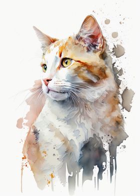 Turkish Van Cat Watercolor