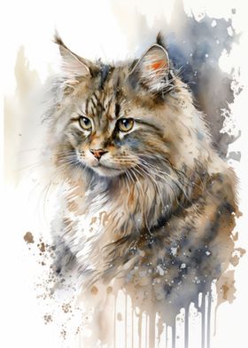 Siberian Cat Watercolor