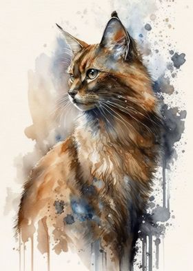 Somali Cat Watercolor