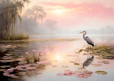 A Heron Among the Lilies