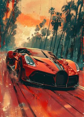 Red Modern Sports Car Art