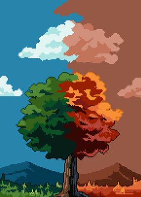 2 seasons scenery pixel