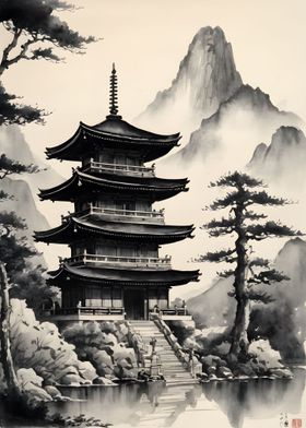 Japanese Temple Ink Art