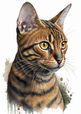 Toyger Cat Watercolor