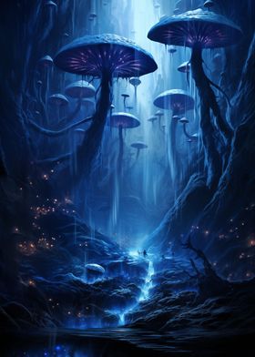 Forest of magic mushrooms