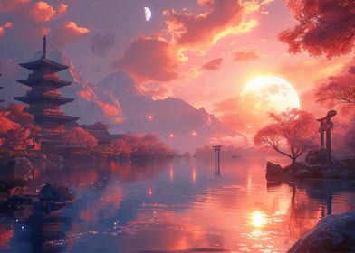 Japanese Sunset Landscape