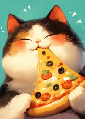 Pizza Loving Calico Cat