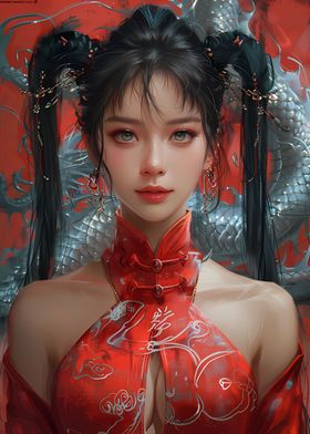 Asian Woman and Dragon