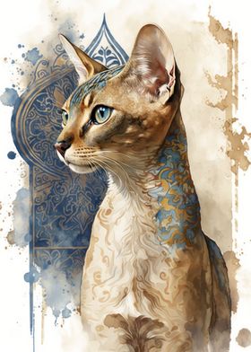 Arabian Mau Cat Watercolor