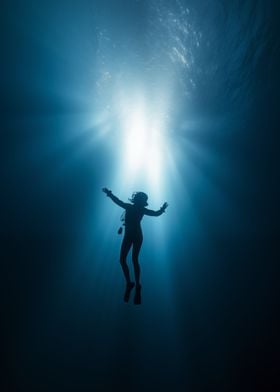 Woman Diving in Deep Sea