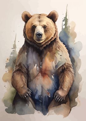 Brown bear watercolor