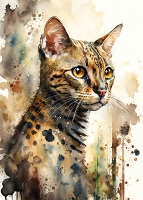 Bengal Cat Watercolor Art