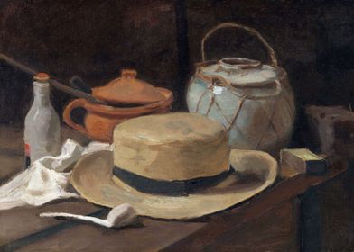 Still life with straw hat