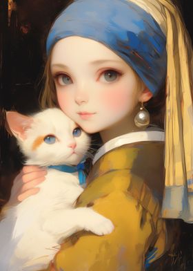 Girl with Pearl and Cat