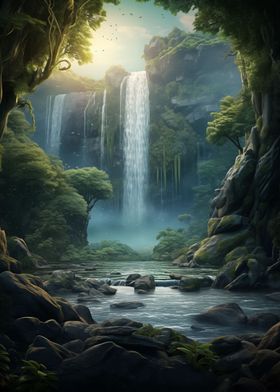 Waterfall in Forest Nature