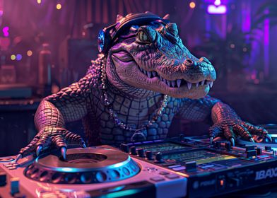 Cyberpunk DJ alligator 
