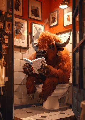 Bison Sitting In Toilet