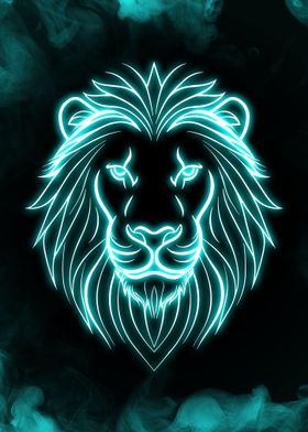 Lion Head Neon Light Blue