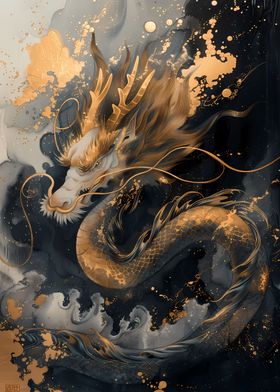 Gold Ancient Asian Dragon