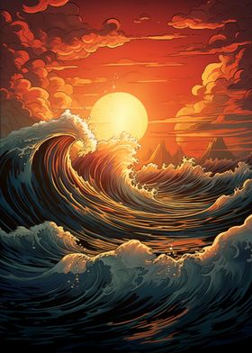 Ocean waves sunset