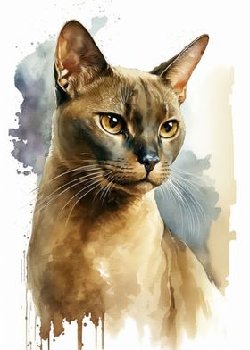 Burmese Cat Watercolor Art